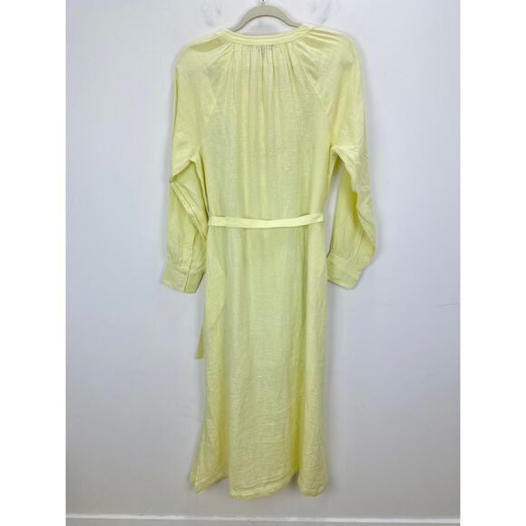 J.Crew Cabana Dress Linen Midi Long Sleeve Pale Flax Yellow Belted Small NWT - Picture 7 of 15